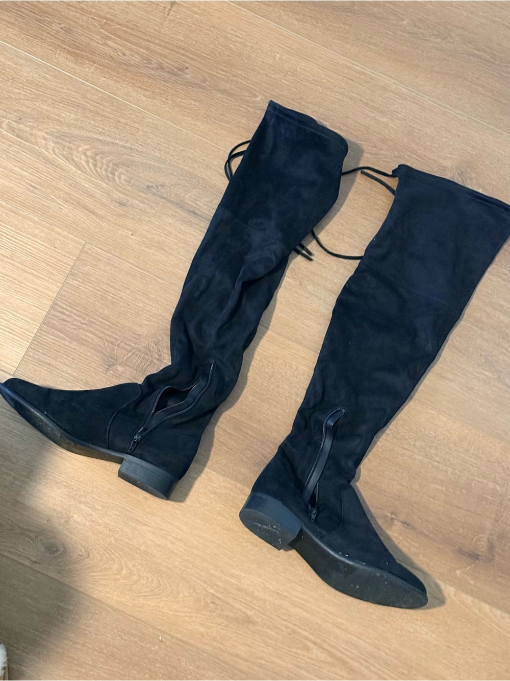 Black Suede Over-the-Knee Pointed Toe Boots